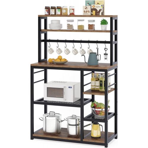  Tribesigns 55 inch Tall Kitchen Baker Rack with Storage, 5-Tier Microwave Cart Oven Stand, Industrial Kitchen Utility Storage Shelf Organizer Coffee Bar with Hutch and 8 Hooks