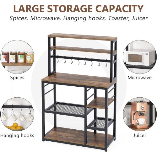  Tribesigns 55 inch Tall Kitchen Baker Rack with Storage, 5-Tier Microwave Cart Oven Stand, Industrial Kitchen Utility Storage Shelf Organizer Coffee Bar with Hutch and 8 Hooks