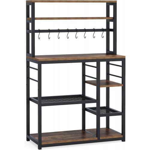 Tribesigns 55 inch Tall Kitchen Baker Rack with Storage, 5-Tier Microwave Cart Oven Stand, Industrial Kitchen Utility Storage Shelf Organizer Coffee Bar with Hutch and 8 Hooks
