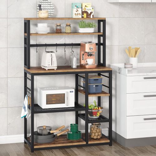  Tribesigns 55 inch Tall Kitchen Baker Rack with Storage, 5-Tier Microwave Cart Oven Stand, Industrial Kitchen Utility Storage Shelf Organizer Coffee Bar with Hutch and 8 Hooks