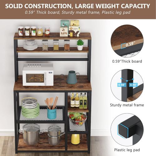  Tribesigns 55 inch Tall Kitchen Baker Rack with Storage, 5-Tier Microwave Cart Oven Stand, Industrial Kitchen Utility Storage Shelf Organizer Coffee Bar with Hutch and 8 Hooks