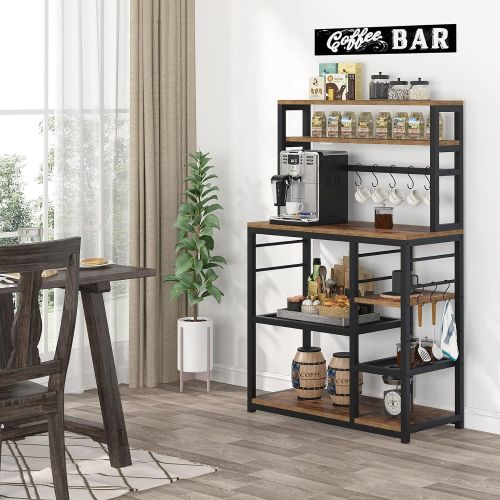  Tribesigns 55 inch Tall Kitchen Baker Rack with Storage, 5-Tier Microwave Cart Oven Stand, Industrial Kitchen Utility Storage Shelf Organizer Coffee Bar with Hutch and 8 Hooks