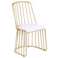 Tribesigns Modern Golden Vanity Stool, Makeup Dressing Stool Padded Bench, Upholstered Dinning Chair with Gold Metal Backrest for Kitchen Bedroom, White