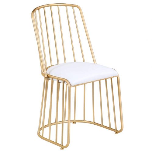  Tribesigns Modern Golden Vanity Stool, Makeup Dressing Stool Padded Bench, Upholstered Dinning Chair with Gold Metal Backrest for Kitchen Bedroom, White