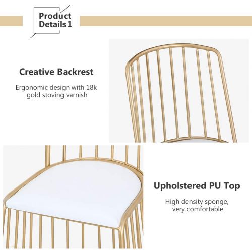  Tribesigns Modern Golden Vanity Stool, Makeup Dressing Stool Padded Bench, Upholstered Dinning Chair with Gold Metal Backrest for Kitchen Bedroom, White