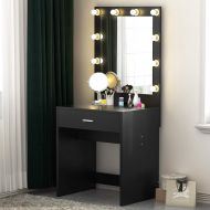 Tribesigns Vanity Set with Lighted Mirror, Makeup Vanity Dressing Table Dresser Desk for Bedroom, Black (10 Warm LED Bulb)