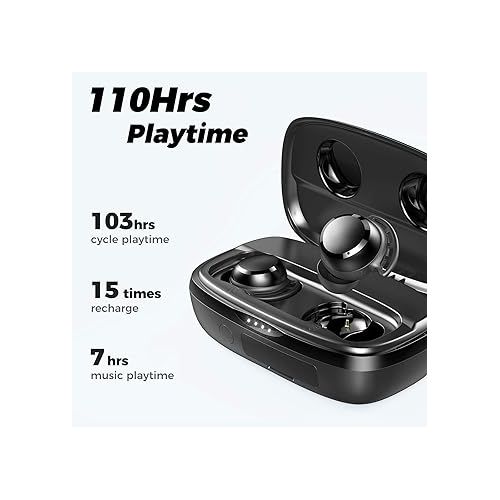  Tribit Wireless Earbuds, 110H Playtime Bluetooth 5.3 IPX8 Waterproof Touch Control True Wireless Bluetooth Earbuds with Mic Earphones in-Ear Deep Bass Built-in Mic Bluetooth Headphones, FlyBuds 3