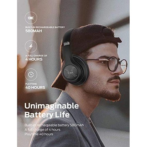  [아마존베스트]Tribit XFree Tune Bluetooth Headphones Over Ear - Wireless Headphones 40 Hrs Playtime, Hi-Fi Stereo Sound with Rich Bass, Built-in Mic, Soft Earmuffs - Foldable Headset with Carry