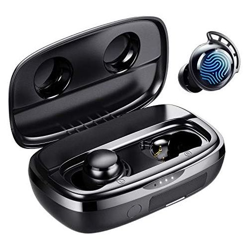  Wireless Earbuds, Tribit 100H Playtime Bluetooth 5.0 IPX8 Waterproof Touch Control True Wireless Bluetooth Earbuds with Mic Earphones in-Ear Deep Bass Built-in Mic Bluetooth Headph