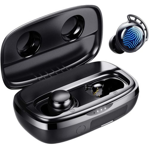  Wireless Earbuds, Tribit 100H Playtime Bluetooth 5.0 IPX8 Waterproof Touch Control True Wireless Bluetooth Earbuds with Mic Earphones in-Ear Deep Bass Built-in Mic Bluetooth Headph