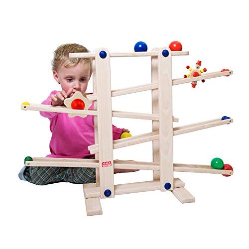  Trihorse Wooden Marble Run, 19 Inches Tall - Sustainable Toys for Toddlers from 1 Year Old - 6 Ball Tracks Made of Premium Beech Wood. Made in EU