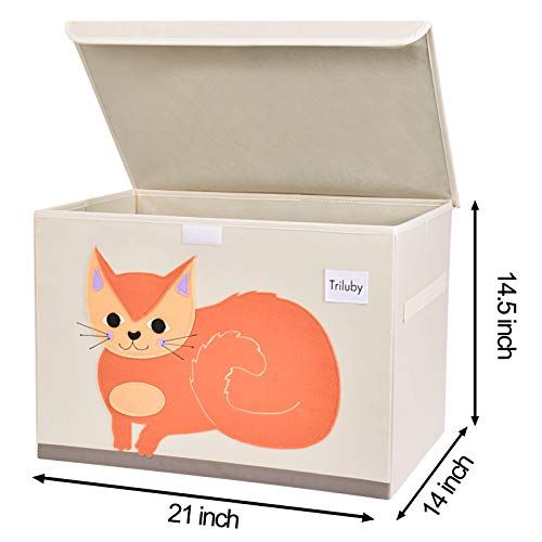  [아마존베스트]Triluby Foldable Animal Large Toy Chest with Flip-Top Lid, Collapsible Fabric Kids Toy Storage Organizer/Bin/Basket/Box/Trunk for Children, Toddler and Baby Nursery Room (Cat)