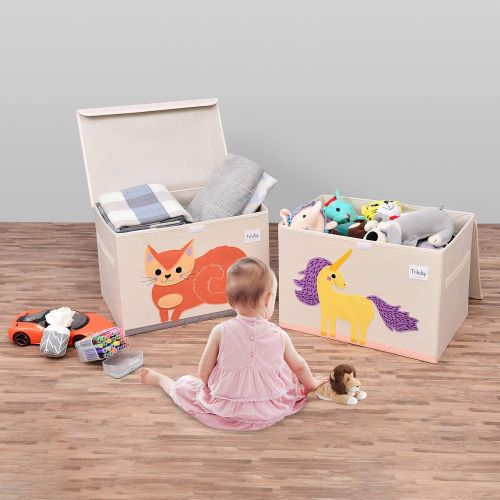  [아마존베스트]Triluby Foldable Animal Large Toy Chest with Flip-Top Lid, Collapsible Fabric Kids Toy Storage Organizer/Bin/Basket/Box/Trunk for Children, Toddler and Baby Nursery Room (Cat)