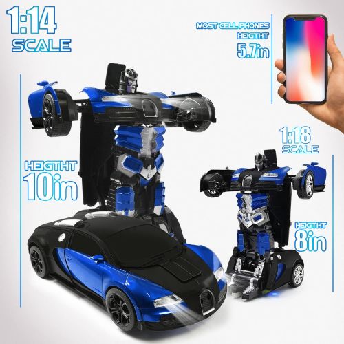  Trimnpy RC Cars Robot for Kids Remote Control Car Transformrobot Gesture Sensing Toys with One-Button Deformation and 360°Rotating Drifting 1:14 Scale , Best Gift for Boys and Girl