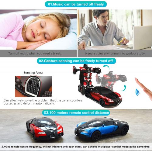  Trimnpy RC Cars Robot for Kids Remote Control Car Transformrobot Gesture Sensing Toys with One-Button Deformation and 360°Rotating Drifting 1:14 Scale , Best Gift for Boys and Girl