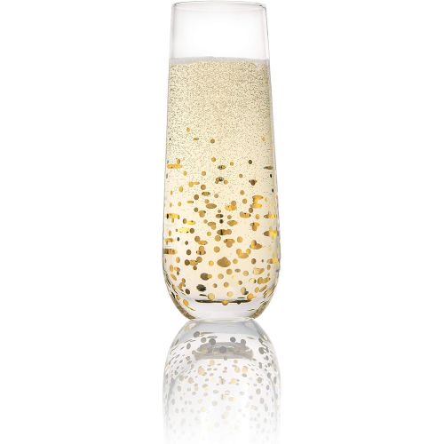  [아마존베스트]Trinkware Goldosa Stemless Champagne Flute Glasses With Gold Luster  Mimosa Glasses Set of 4  9oz