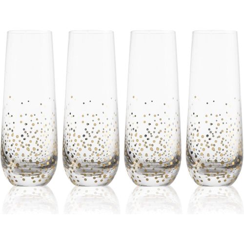  [아마존베스트]Trinkware Goldosa Stemless Champagne Flute Glasses With Gold Luster  Mimosa Glasses Set of 4  9oz