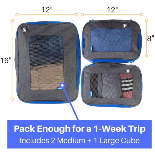  Tripley Compression Packing Cubes for Travel, Set of 3 Luggage Organizers with Space-Saving Double Zipper