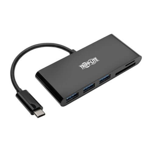  Tripp Lite USB 3.1 Gen 1 USB-C Portable HubAdapter, 3 USB-A Ports and Memory Card Reader, Thunderbolt 3 Compatible, Black