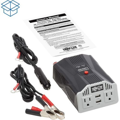  Tripp Lite 400W Car Power Inverter with 2 Outlets & 2 USB Charging Ports, Auto Inverter, Ultra Compact (PV400USB)