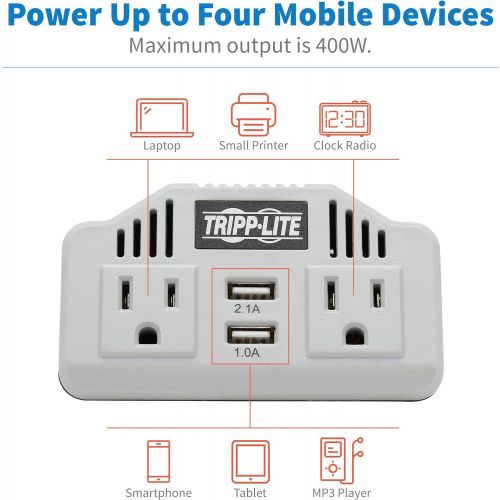  Tripp Lite 400W Car Power Inverter with 2 Outlets & 2 USB Charging Ports, Auto Inverter, Ultra Compact (PV400USB)