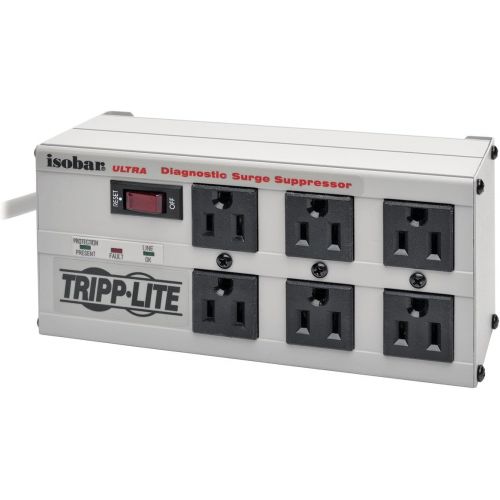  Tripp Lite Isobar 4 Outlet Surge Protector Power Strip, 6ft Cord, Right-Angle Plug, Metal, Lifetime Limited Warranty & $50,000 INSURANCE (ISOBAR4ULTRA)