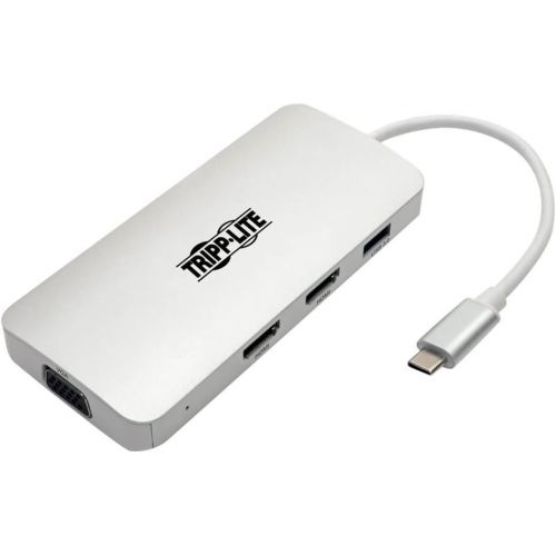  Tripp Lite USB C Docking Station w USB-A Hub, HDMI, Micro SD, PD Charging 4k @ 30Hz Thunderbolt 3 Silver (U442-DOCK10-S)