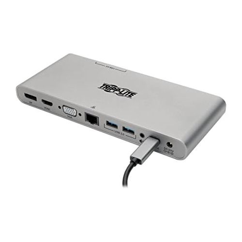  Tripp Lite USB C Docking Station w USB-A Hub, USB Type C, HDMI, VGA, DP, Gbe Gigabit Ethernet PD Charging 4K@ 30Hz, Portable, Thunderbolt 3 Silver (U442-DOCK4-S)