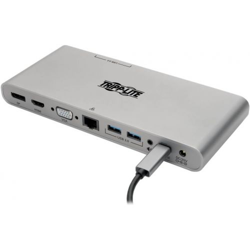  Tripp Lite USB C Docking Station w USB-A Hub, USB Type C, HDMI, VGA, DP, Gbe Gigabit Ethernet PD Charging 4K@ 30Hz, Portable, Thunderbolt 3 Silver (U442-DOCK4-S)