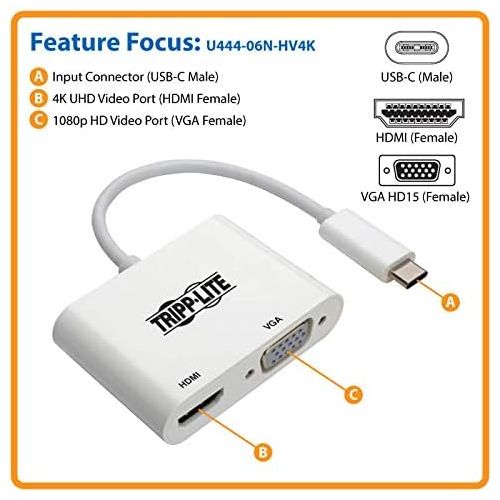  Tripp Lite USB C to HDMIVGA Multiport Adapter Converter 4K, USB 3.1 Gen 1 USB Type C, USB-C, USB Type-C (U444-06N-HV4K)