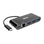 Tripp Lite USB C to Gigabit Ethernet Adapter Converter Docking Station w/ USB-A Hub, Gbe & PD Charging Thunderbolt 3, USB Type C Black (U460-003-3AGB-C)