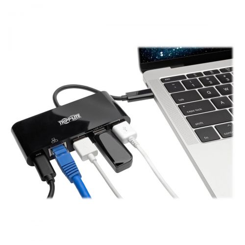  Tripp Lite USB C to Gigabit Ethernet Adapter Converter Docking Station w USB-A Hub, Gbe & PD Charging Thunderbolt 3, USB Type C Black (U460-003-3AGB-C)