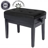 Trisens Adjustable Piano Bench Wooden Piano Stool with Music Storage & Height Adjustable- PU Leather and Solid Wood (Black)