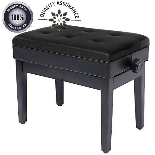  Trisens Adjustable Piano Bench Wooden Piano Stool with Music Storage & Height Adjustable- PU Leather and Solid Wood (Black)