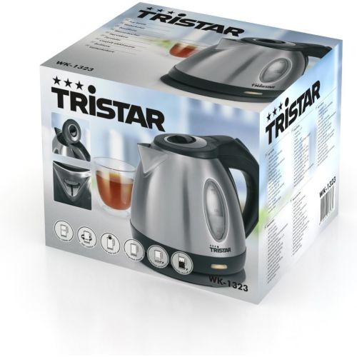  Tristar Edelstahl Wasserkocher mit 1,2 Liter Fassungsvermoegen - 360° rotierbar mit Wasserstandsanzeige, WK-1323