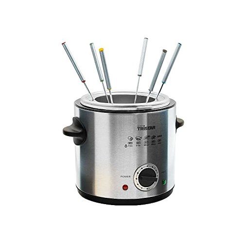  Tristar 2in1 Elektrische Fritteuse und Fondue Edelstahl 6 Personen Fondue-Gabeln 1 Liter (900 Watt, Regulierbarer Thermostat, Frittierkorb)