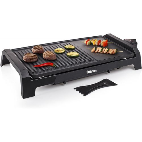  Tristar Tischgrill mit flacher 50x25 cm Brat-/ Grillplatte und Fettabtropfsystem- mit einstellbarem Thermostat und spuelmaschinenfestem Zubehoer, BP-2630