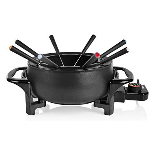  Tristar Fondue-Set fuer bis zu 8 Personen, 1,5 Liter Fassungsvermoegen, inklusive Edelstahlgabeln, 1000 Watt, FO-1107, Schwarz