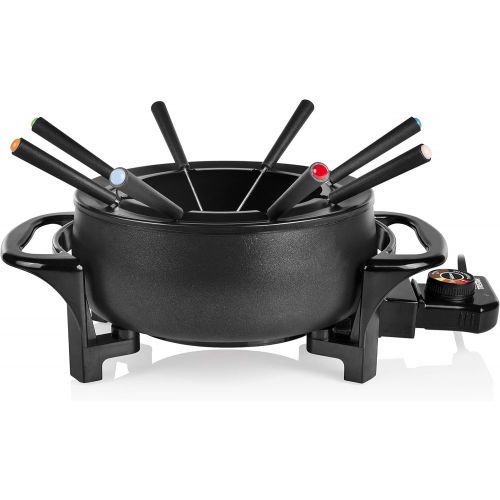  Tristar Fondue-Set fuer bis zu 8 Personen, 1,5 Liter Fassungsvermoegen, inklusive Edelstahlgabeln, 1000 Watt, FO-1107, Schwarz