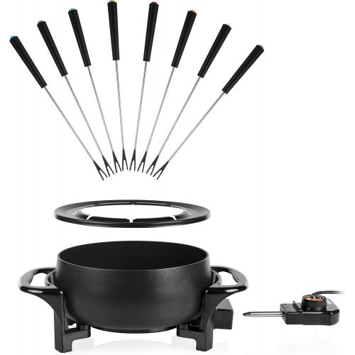  Tristar Fondue-Set fuer bis zu 8 Personen, 1,5 Liter Fassungsvermoegen, inklusive Edelstahlgabeln, 1000 Watt, FO-1107, Schwarz