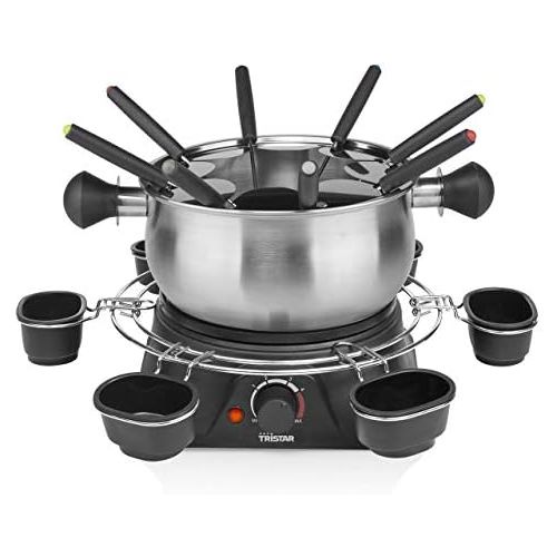  [아마존베스트]Tristar FO-1109 Fondue Set for 8 People 1.3 Litre Capacity with Stainless Steel Forks and Sauce Ring 1400 Watt Silver Black