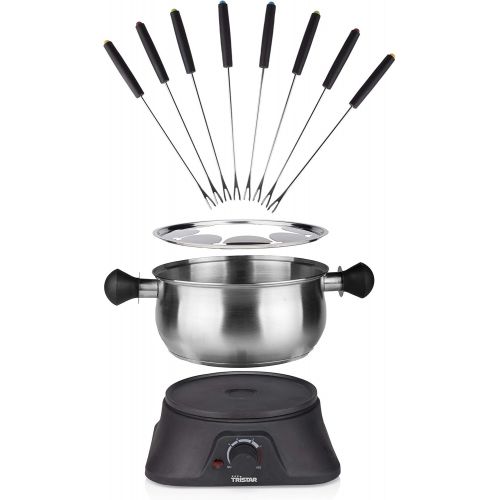  [아마존베스트]Tristar FO-1109 Fondue Set for 8 People 1.3 Litre Capacity with Stainless Steel Forks and Sauce Ring 1400 Watt Silver Black