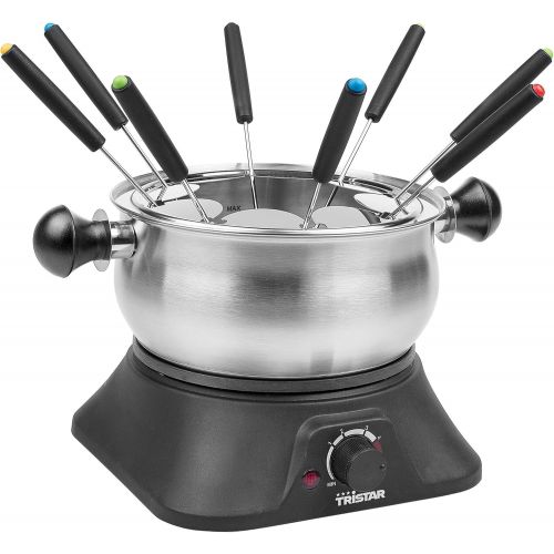  [아마존베스트]Tristar FO-1109 Fondue Set for 8 People 1.3 Litre Capacity with Stainless Steel Forks and Sauce Ring 1400 Watt Silver Black