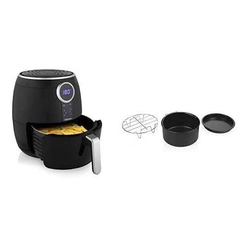  Tristar Digital Hot Air Fryer Crispy Fryer with 3 Piece Accessory Set Digital Control Panel, 8 Programmes, 1500 W, 4.5 Litre Capacity, Easy to Clean, Cooking Rack, Pizza Tray, Ba