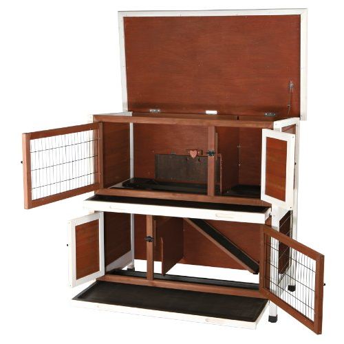  Trixie Pet Products 2-Story Rabbit Hutch, Medium, Brown/White