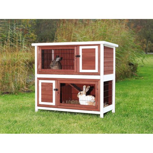  Trixie Pet Products 2-Story Rabbit Hutch, Medium, Brown/White