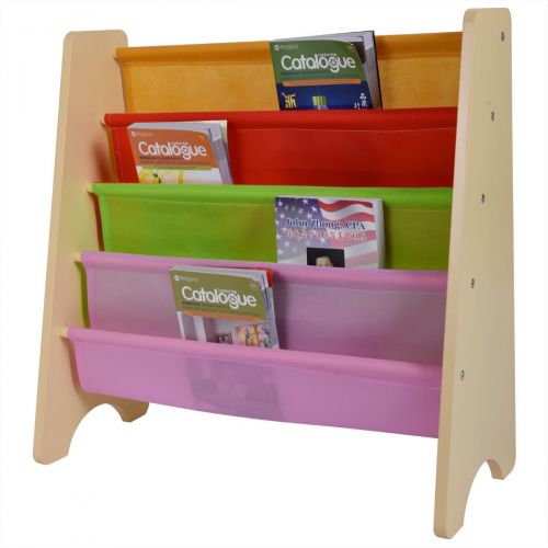  Trois_s trois_s Wood Kids Book Shelf Sling Storage Rack Organizer Bookcase Display Holder Opt