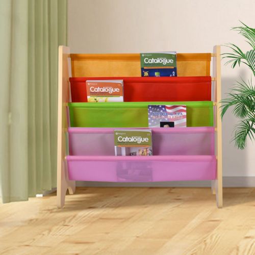  Trois_s trois_s Wood Kids Book Shelf Sling Storage Rack Organizer Bookcase Display Holder Opt