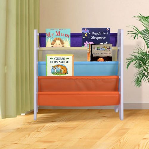  Trois_s trois_s (White) Kids Book Shelf Sling Storage Rack Organizer Bookcase Display Holder Natural