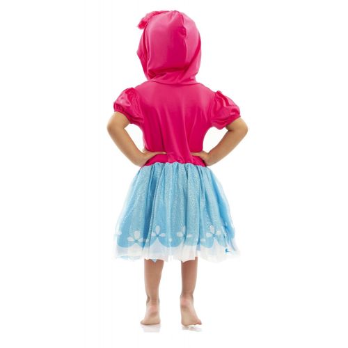  Trolls Poppy Toddler Girls Costume Dress with Hood and Fur Hair, Pink and Blue